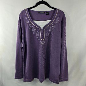 Speculation Woman’s Top Size 2X Purple Embroidered Long Sleeve Pullover (O-29)